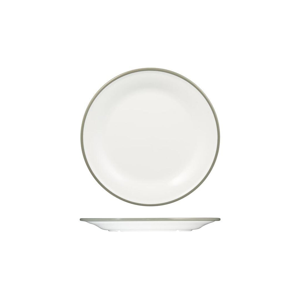 Ryner Melamine EVOKE ROUND PLATE-220mm Ø WHITE W/GREY LINE (x12)