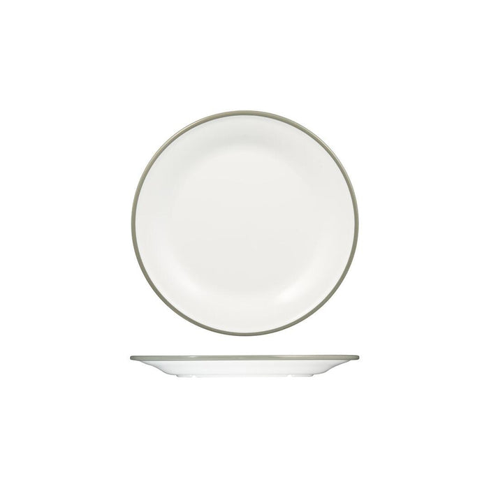 Ryner Melamine EVOKE ROUND PLATE-220mm Ø WHITE W/GREY LINE (x12)
