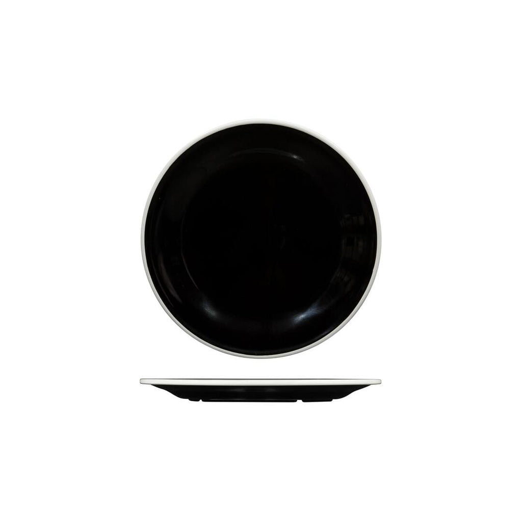 Ryner Melamine EVOKE ROUND PLATE-220mm Ø BLACK W/WHITE LINE (x12)
