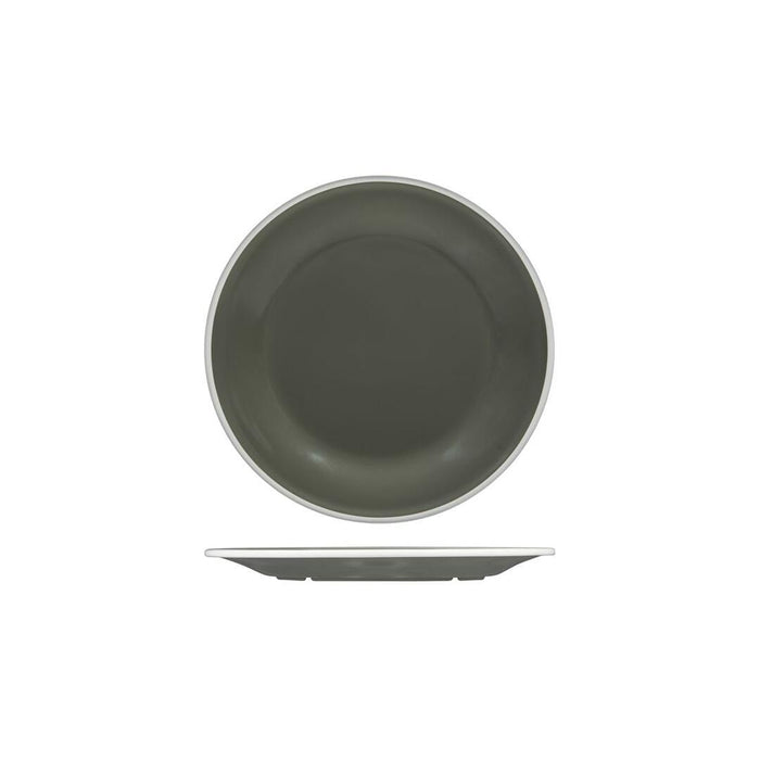 Ryner Melamine EVOKE ROUND PLATE-220mm Ø GREY W/WHITE LINE (x12)