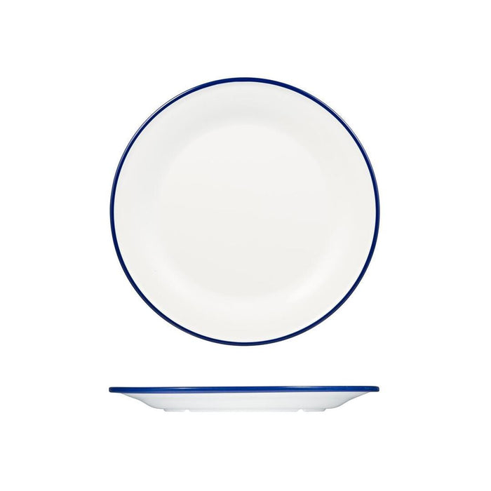Ryner Melamine EVOKE ROUND PLATE-270mm Ø WHITE W/BLUE LINE (x12)