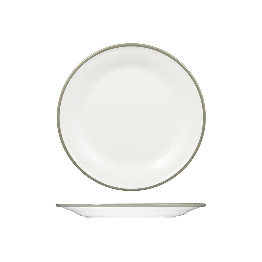 Ryner Melamine EVOKE ROUND PLATE-270mm Ø WHITE W/GREY LINE (x12)