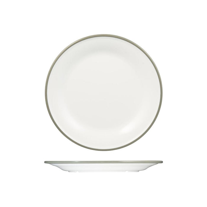 Ryner Melamine EVOKE ROUND PLATE-270mm Ø WHITE W/GREY LINE (x12)