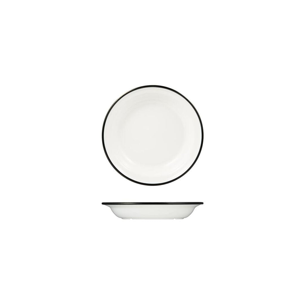 Ryner Melamine EVOKE SOUP / PASTA PLATE-200mm Ø WHITE W/BLACK LINE (x12)