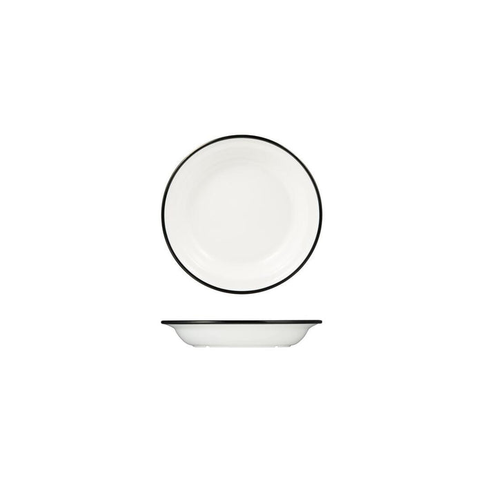 Ryner Melamine EVOKE SOUP / PASTA PLATE-200mm Ø WHITE W/BLACK LINE (x12)