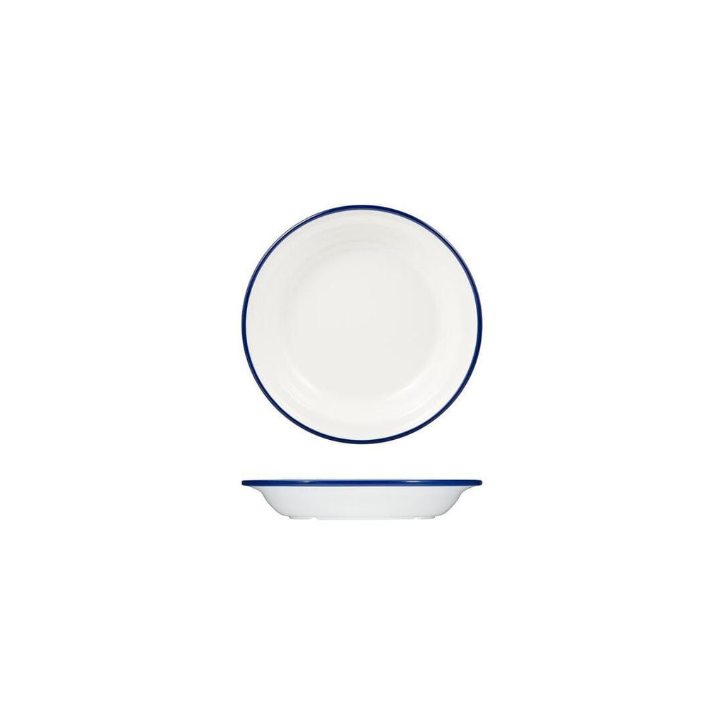 Ryner Melamine EVOKE SOUP / PASTA PLATE-200mm Ø WHITE W/BLUE LINE (x12)