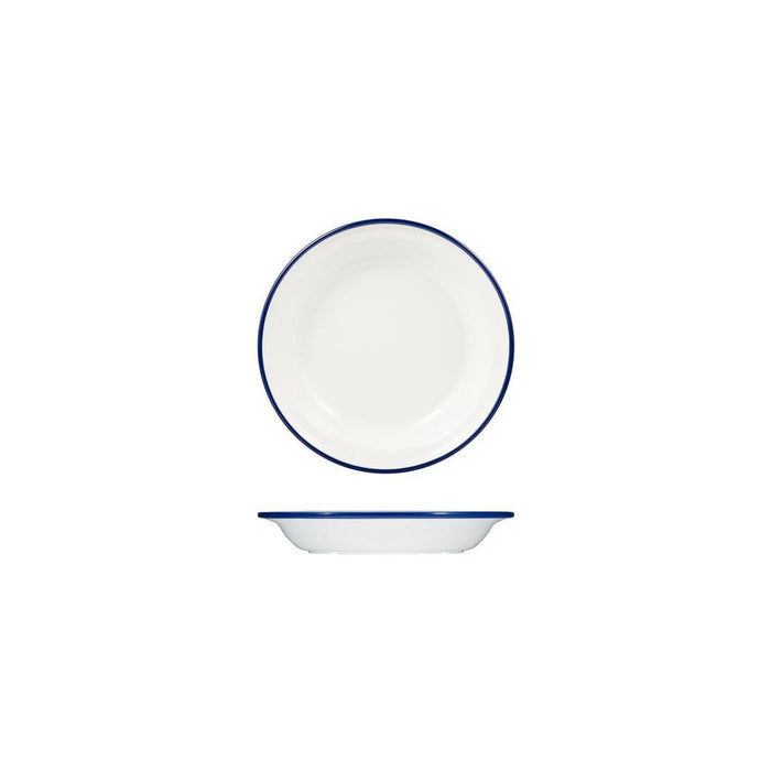Ryner Melamine EVOKE SOUP / PASTA PLATE-200mm Ø WHITE W/BLUE LINE (x12)