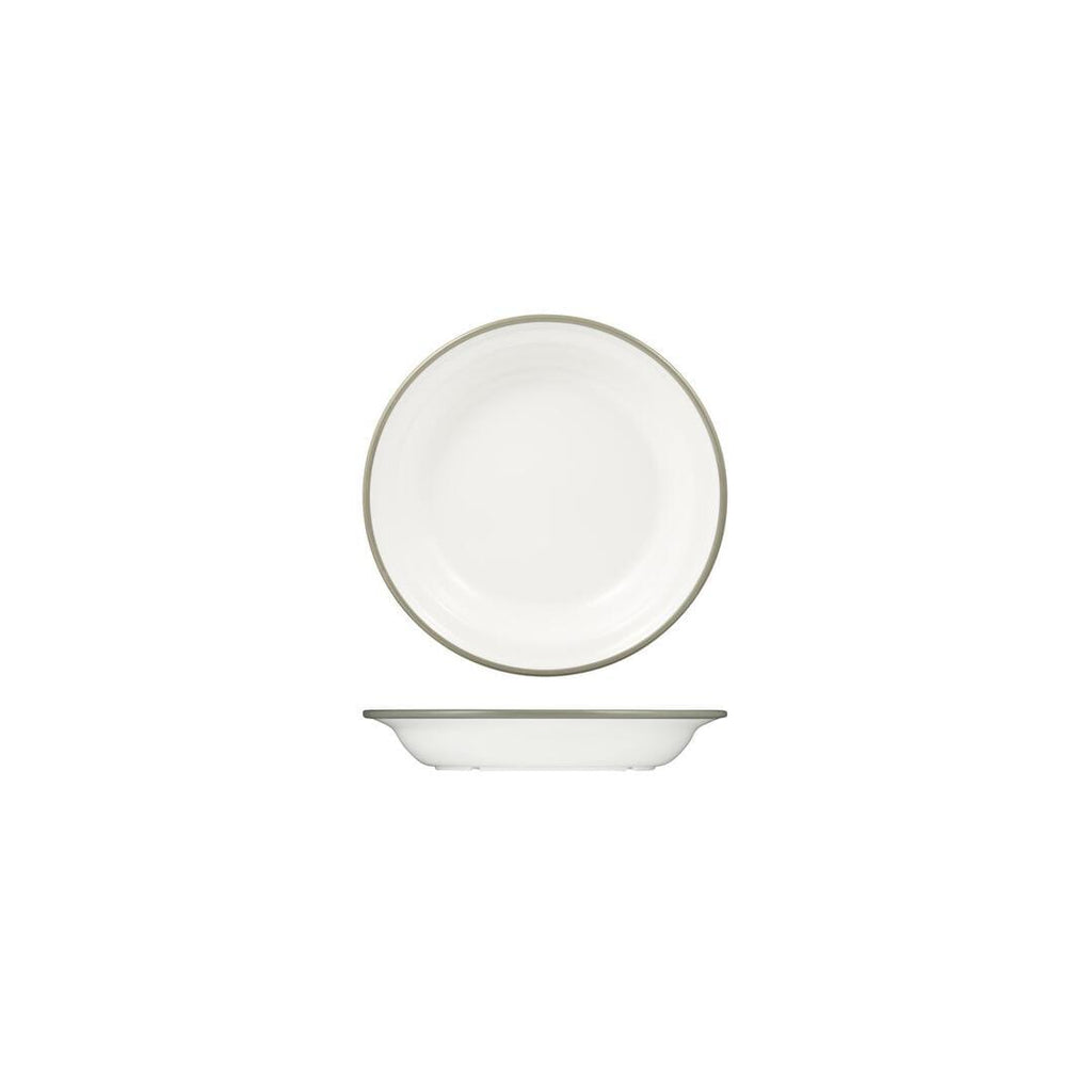 Ryner Melamine EVOKE SOUP / PASTA PLATE-200mm Ø WHITE W/GREY LINE (x12)
