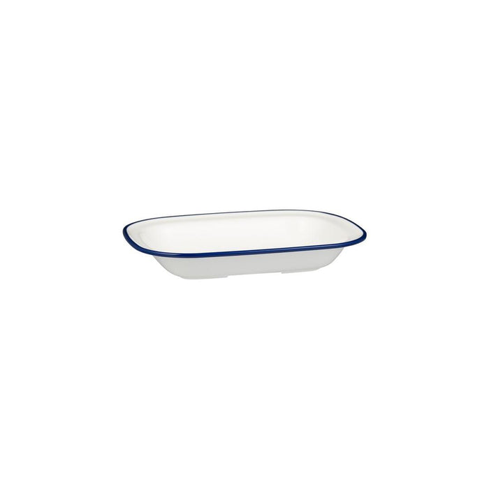 Ryner Melamine EVOKE RECT DISH-200x145x45mm WHITE W/BLUE LINE (x12)