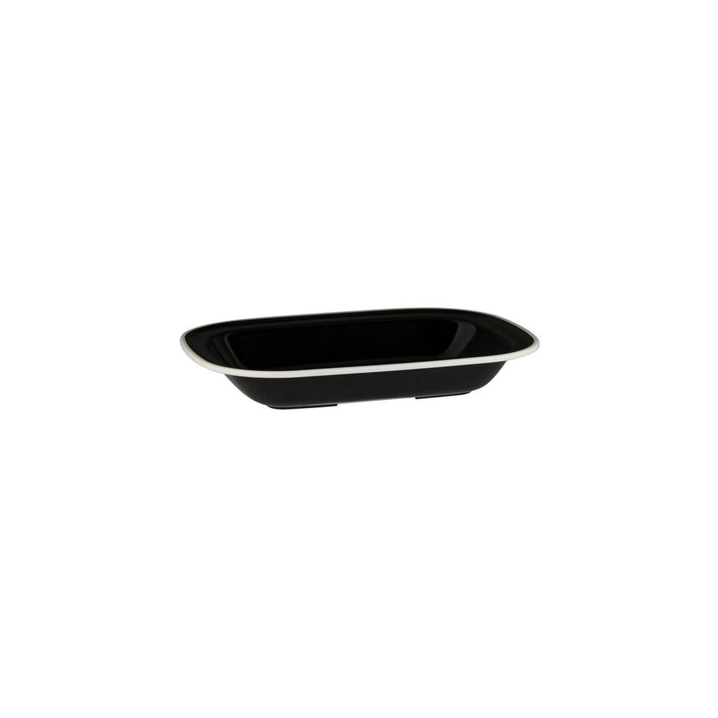 Ryner Melamine EVOKE RECT DISH-200x145x45mm BLACK W/WHITE LINE (x12)