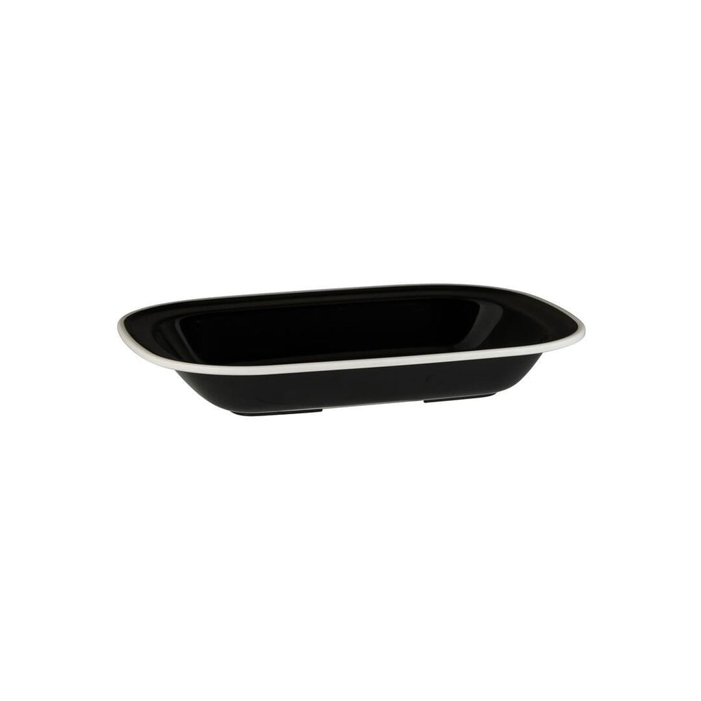 Ryner Melamine EVOKE RECT DISH-270x200x42mm BLACK W/WHITE LINE (x12)