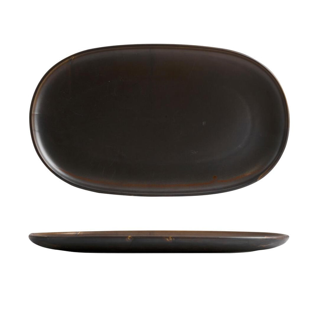 Moda Porcelain RUST OVAL COUPE PLATE-405x240mm   (x3)