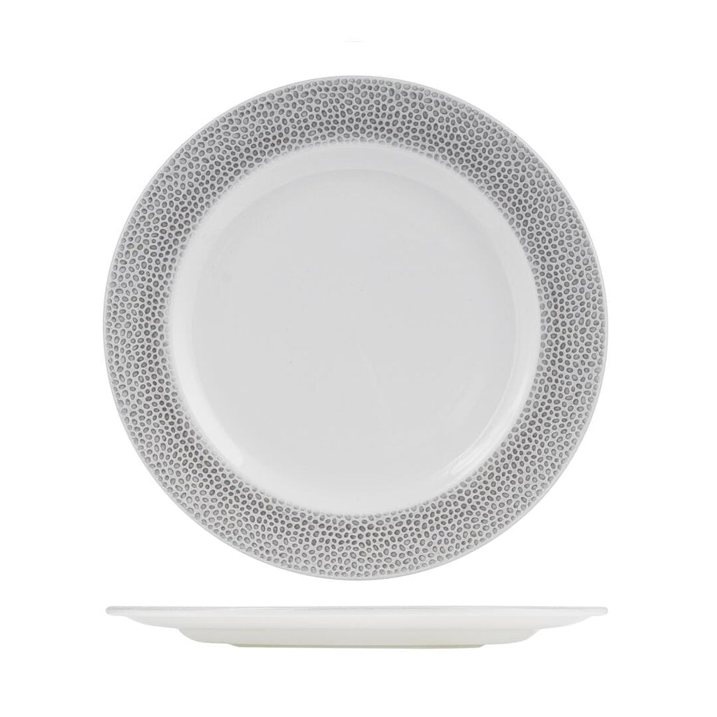 Churchill ISLA ROUND WIDE RIM PLATE-276mm Ø WHITE W/SHALE RIM (x12)