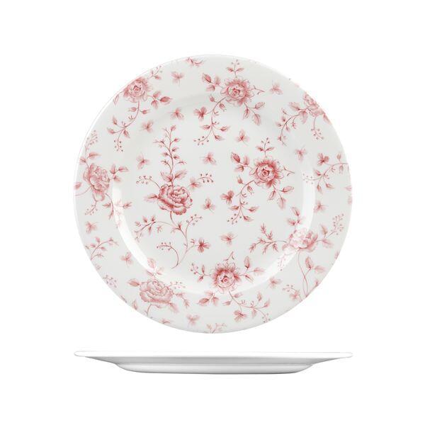 Churchill VINTAGE PRINTS ROUND PLATE-305mm Ø CRANBERRY ROSE CHINTZ  (x6)