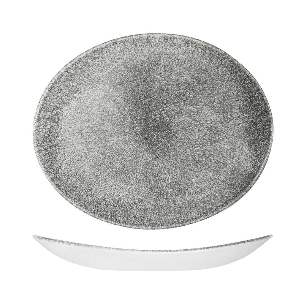 Churchill STUDIO PRINTS RAKU OVAL COUPE PLATE-317x255mm QUARTZ BLACK (x12)
