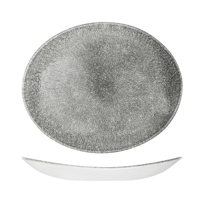 Churchill STUDIO PRINTS RAKU OVAL COUPE PLATE-317x255mm QUARTZ BLACK (x12)