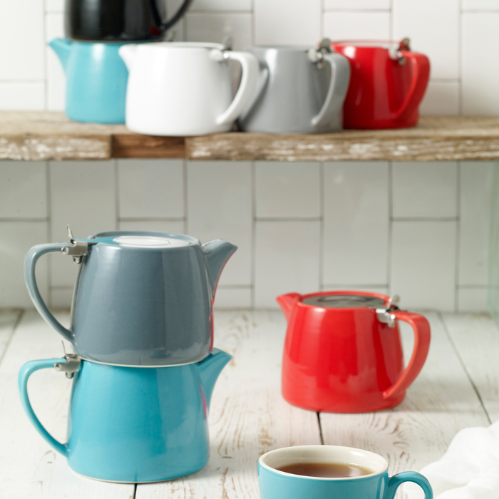 Brew -WHITE STACKABLE TEAPOT 500ml SS INFUSER/LID [Box of 2]