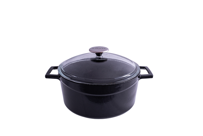 Lava GLAZE CASSEROLE-ROUND | GLASS LID | 4.5lt | 240mm Ø BLACK (Each)