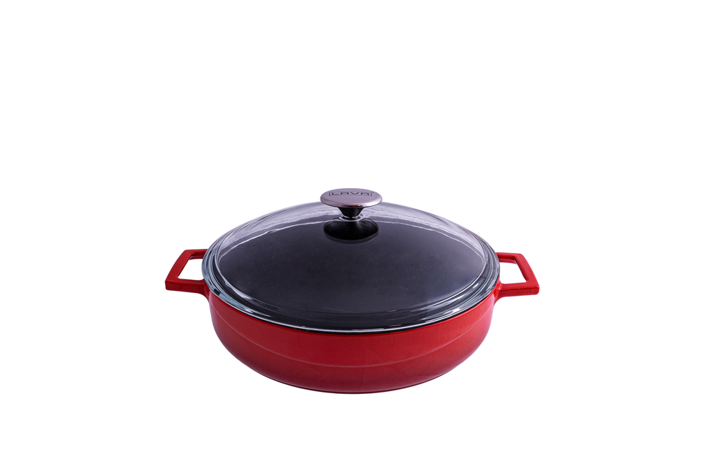 Lava GLAZE CASSEROLE-ROUND | LOW | GLASS LID|  3.4lt | 280mm Ø RED (Each)