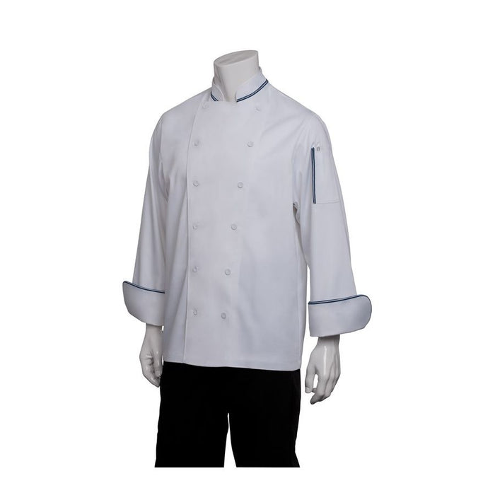 Garda White Executive Chef Jacket w/ Blue Piping-Auscaterquip