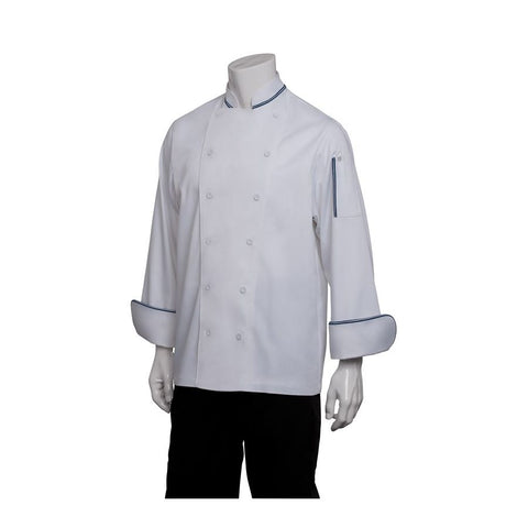Garda White Executive Chef Jacket w/ Blue Piping