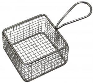 SERVING BASKET SQUARE, S/S, WIRE w/HDL 95x95x60mm