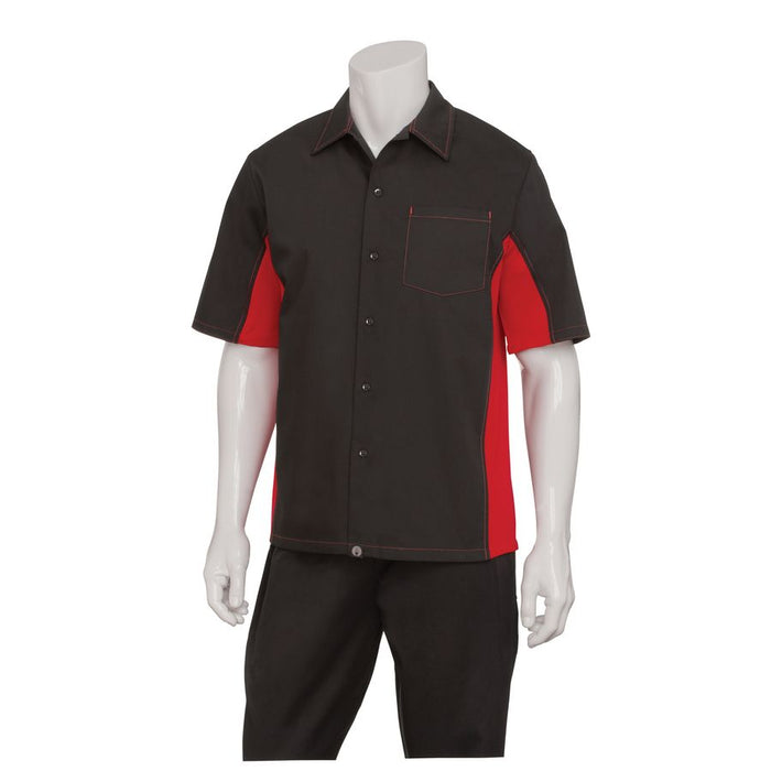 Men's Black/Red Universal Contrast Cook Shirt-Auscaterquip