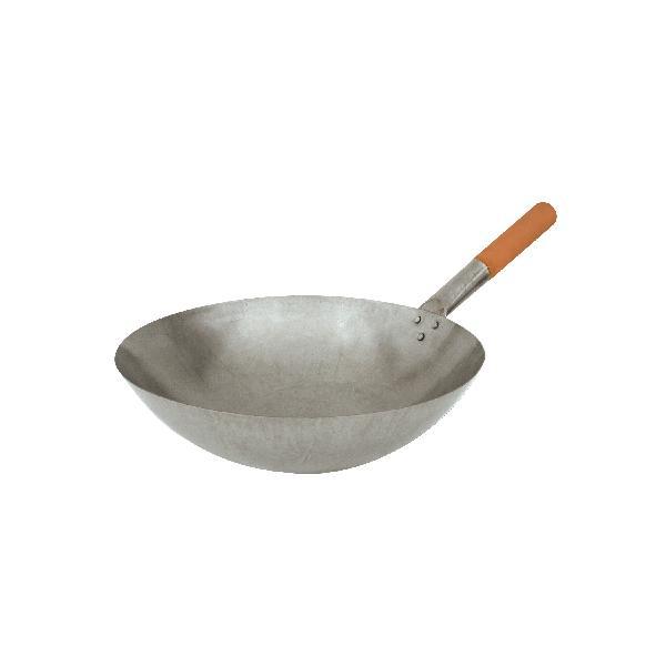 Trenton  WOK ROUND BOTTOM-IRON, WOOD HANDLE, 300mm  (Each)