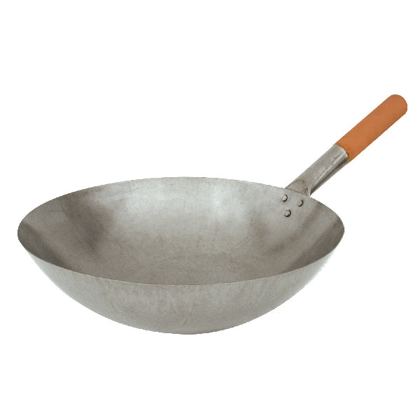 Trenton  WOK ROUND BOTTOM-IRON, WOOD HANDLE, 300mm  (Each)