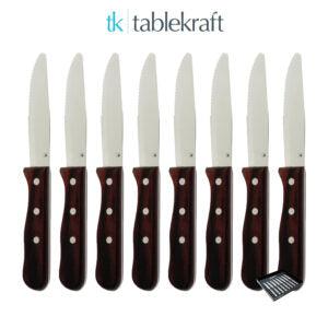 Tablekraft 8PC STEAK KNIFE JUMBO PAKKAWOOD RND TIP Set
