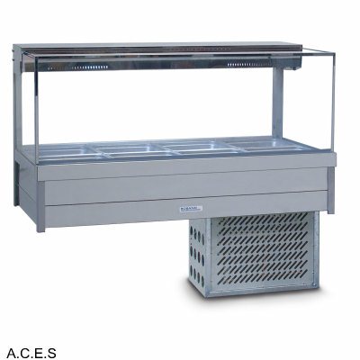 ROBAND SQUARE GLASS COLD FOOD BARS - REFRIGERATED COLD PLATE ONLY - DOUBLE ROW - 8 Pans-Auscaterquip