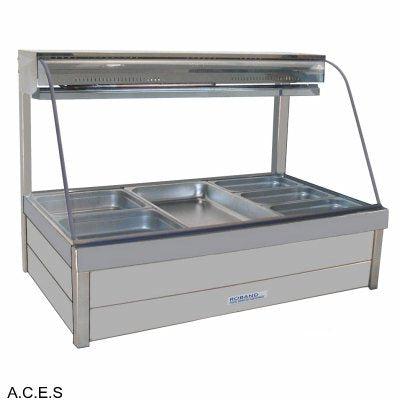 ROBAND CURVED GLASS COLD FOOD BARS - REFRIGERATED COLD PLATE & CROSS FIN COIL - DOUBLE ROW - 6 Pans-Auscaterquip