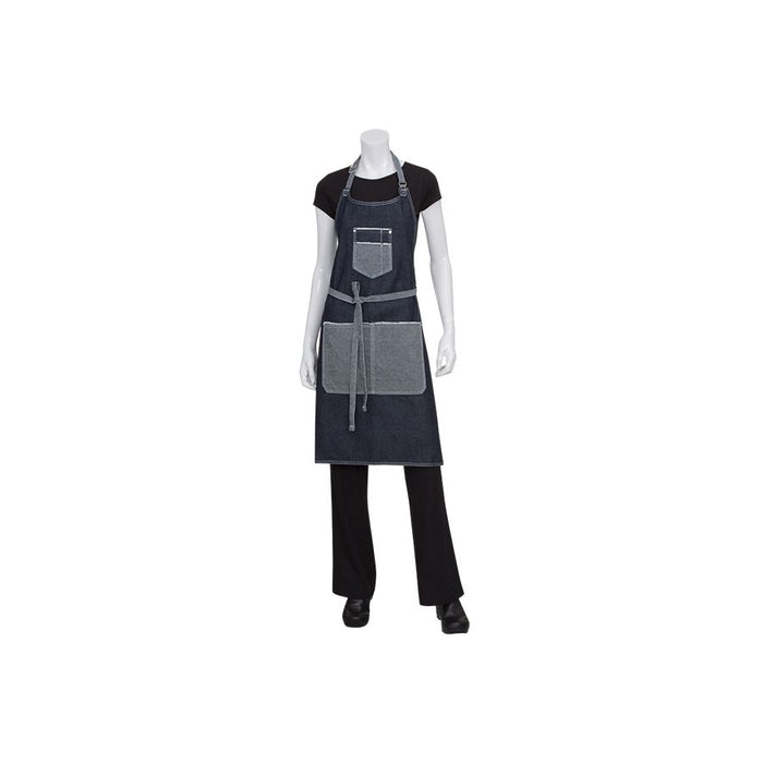 Bronx Indigo Blue Denim Bib Apron With Scoop Neck-Auscaterquip