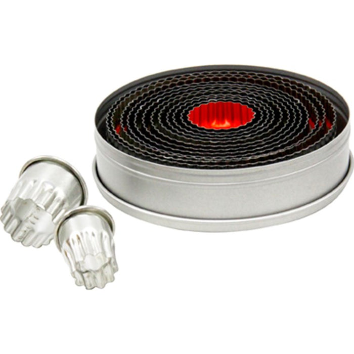 Chef Inox CUTTER SET-LARGE ROUND CRINKLED 14pc SIZE: 25-115mm-Auscaterquip