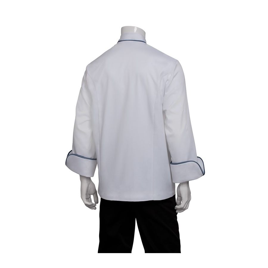 Garda White Executive Chef Jacket w/ Blue Piping-Auscaterquip