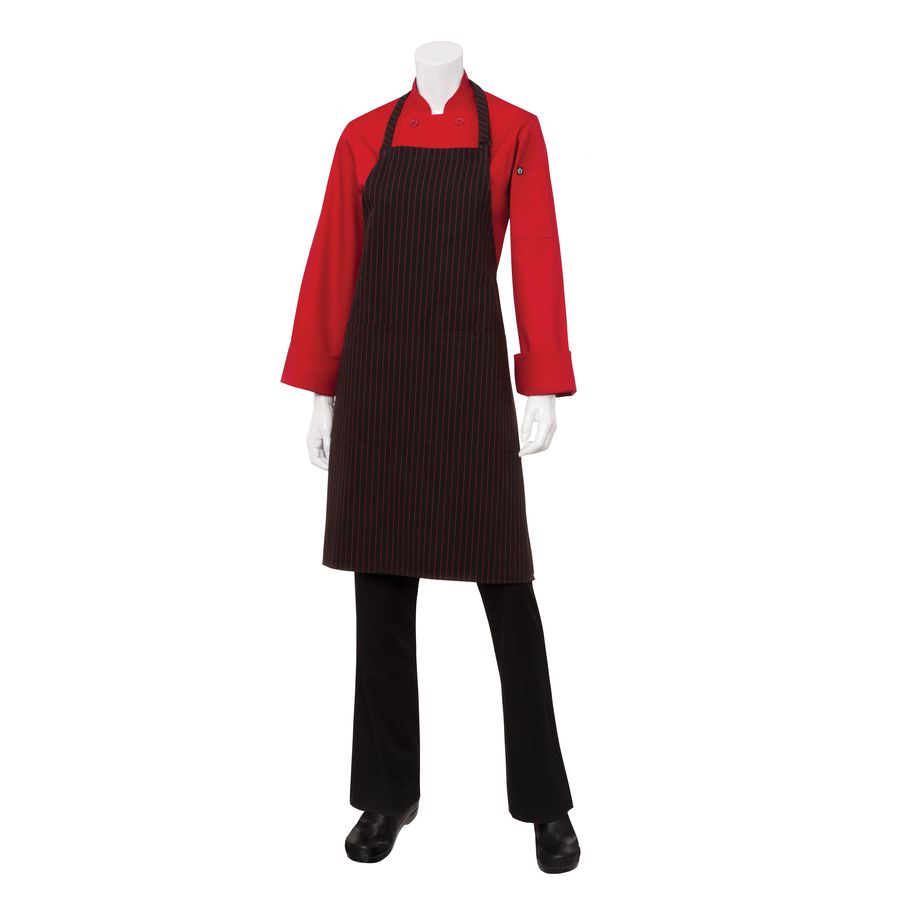 Red/ Black Pinstripe Bib Apron-Auscaterquip