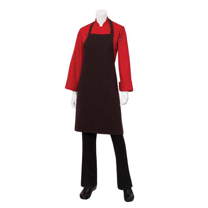 Red/ Black Pinstripe Bib Apron-Auscaterquip