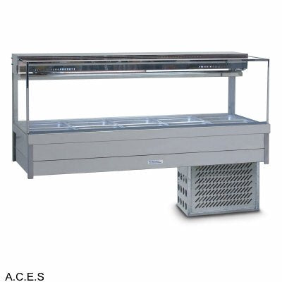 ROBAND SQUARE GLASS COLD FOOD BARS - REFRIGERATED COLD PLATE & CROSS FIN COIL - DOUBLE ROW - 6 Pans-Auscaterquip