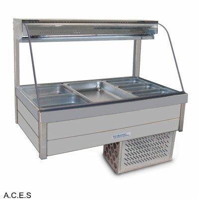 ROBAND CURVED GLASS COLD FOOD BARS - REFRIGERATED COLD PLATE & CROSS FIN COIL DOUBLE ROW - 6 Pans-Auscaterquip