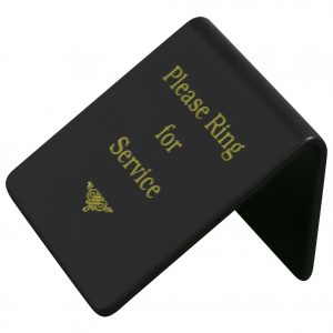 Chef Inox TABLE SIGN: "Please Ring for Service" GOLD ON BLACK EA