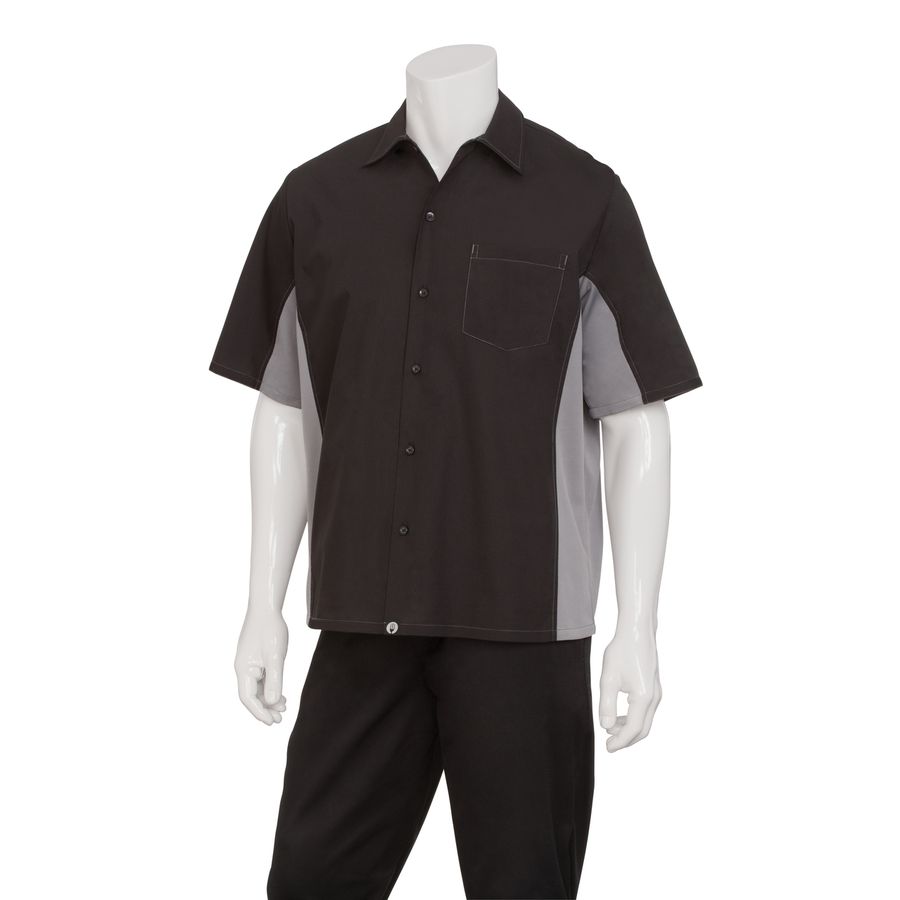 Men's Black/Grey Universal Contrast Cook Shirt-Auscaterquip