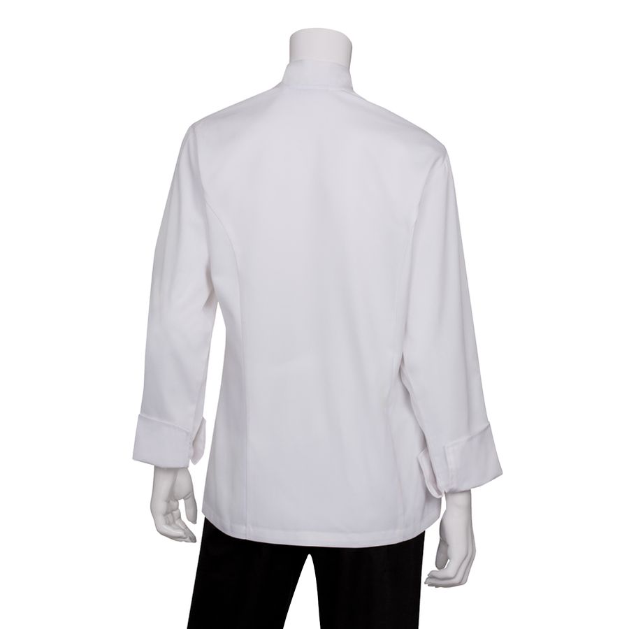 Women's White Basic Chef Jacket with Flat Plastic Buttons-Auscaterquip