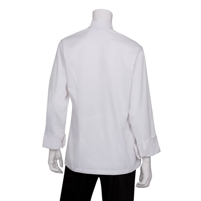Women's White Basic Chef Jacket with Flat Plastic Buttons-Auscaterquip