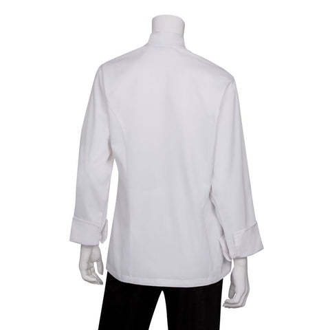 Women's White Basic Chef Jacket with Flat Plastic Buttons