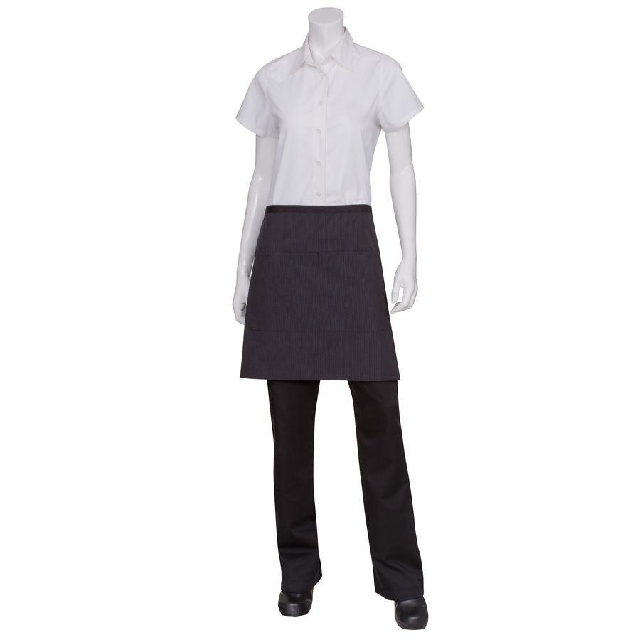 Black Fine Striped Wide 1/2 Bistro Apron with Black Ties-Auscaterquip