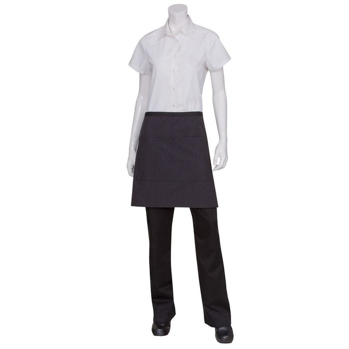 Black Fine Striped Wide 1/2 Bistro Apron with Black Ties-Auscaterquip