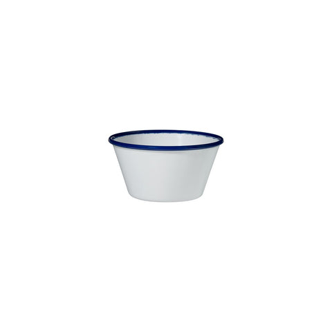 Ryner Melamine EVOKE TAPERED BOWL-125x125x67mm WHITE W/BLUE LINE (x12)