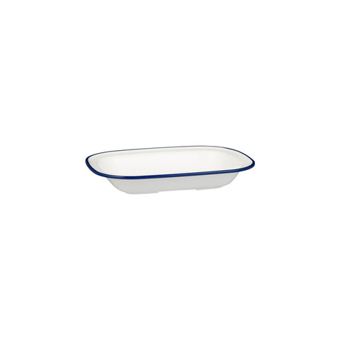 Ryner Melamine EVOKE RECT DISH-200x145x45mm WHITE W/BLUE LINE (x12)