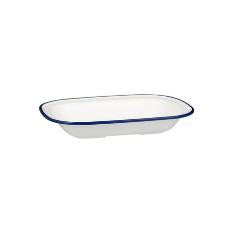 Ryner Melamine EVOKE RECT DISH-270x200x42mm WHITE W/BLUE LINE (x12)