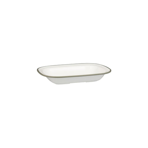 Ryner Melamine EVOKE RECT DISH-200x145x45mm WHITE W/GREY LINE (x12)